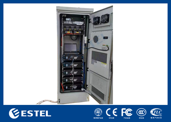 خزانة بطاريات خارجية IP55 22U مع نظام طاقة مقوم مدمج 9 كيلو واط 48 فولت تيار مستمر لتطبيقات الاتصالات