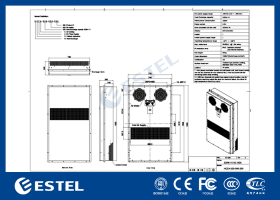 48VDC 325W/K مُبادل حرارة الحجرة مع اتصال RS485 MODBUS RTU