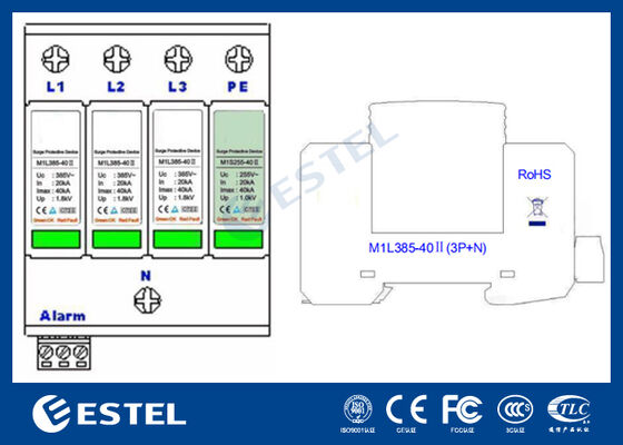 M1L385-40 II جهاز الحماية من التفوق (SPD) لتوزيع الطاقة - 40kA التيار التفوق ، 230V / 400VAC ، منفذ إنذار عن بعد ، تركيب DIN Rail ، IP20 ، حماية الفئة C